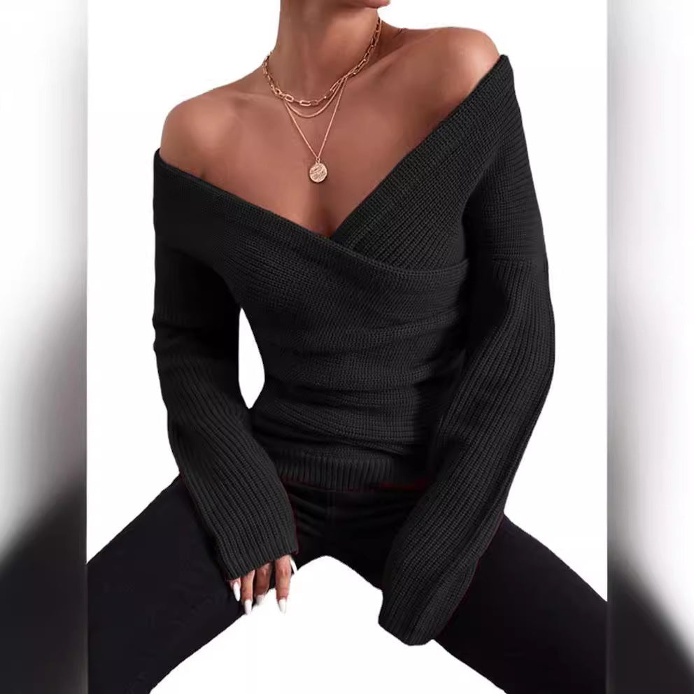 Damen lässiger Wickelpullover Heidi-Mode