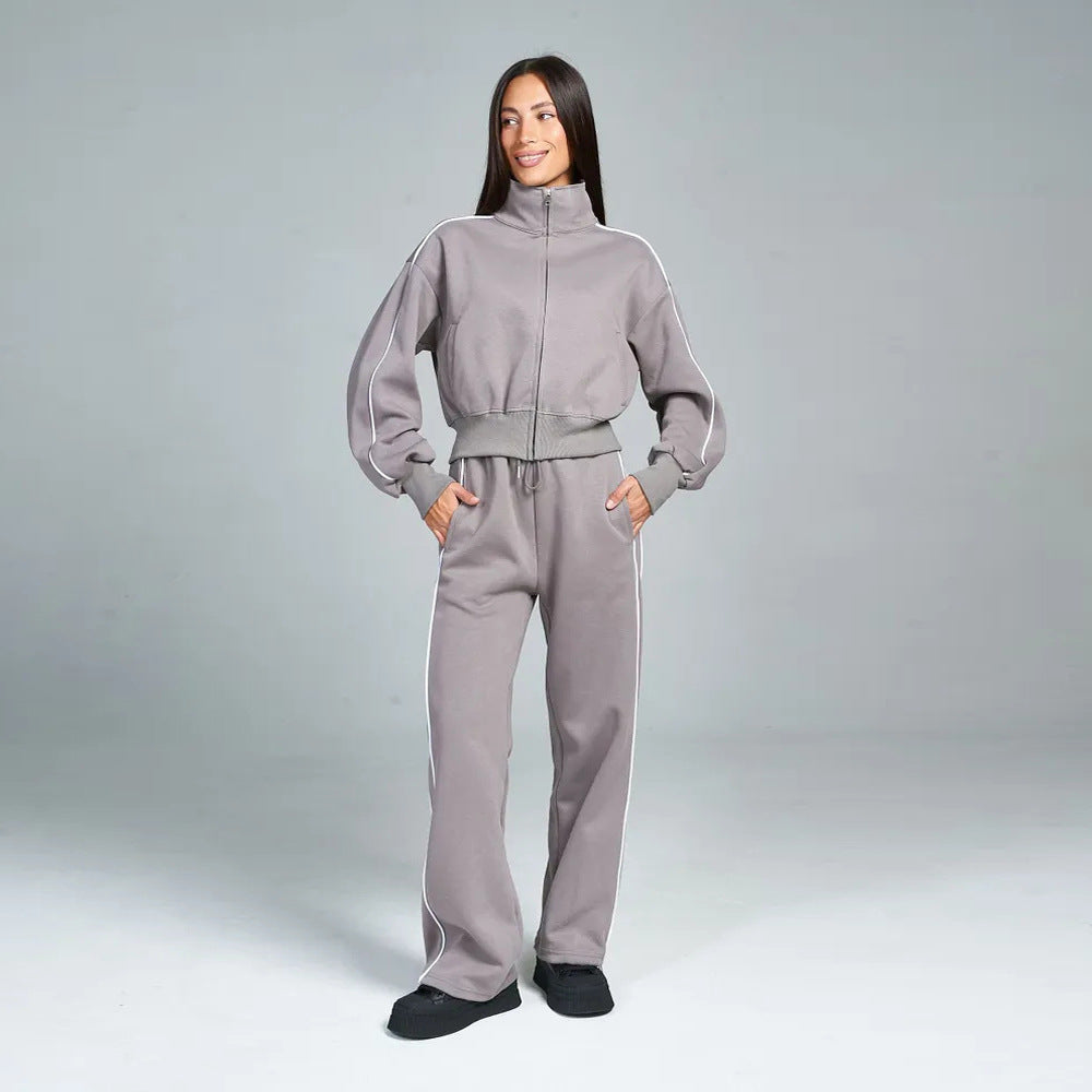 Damen Sportlicher Zweiteiliger Jogginganzug mit hohem Kragen und elastischen Bündchen Heidi-Mode