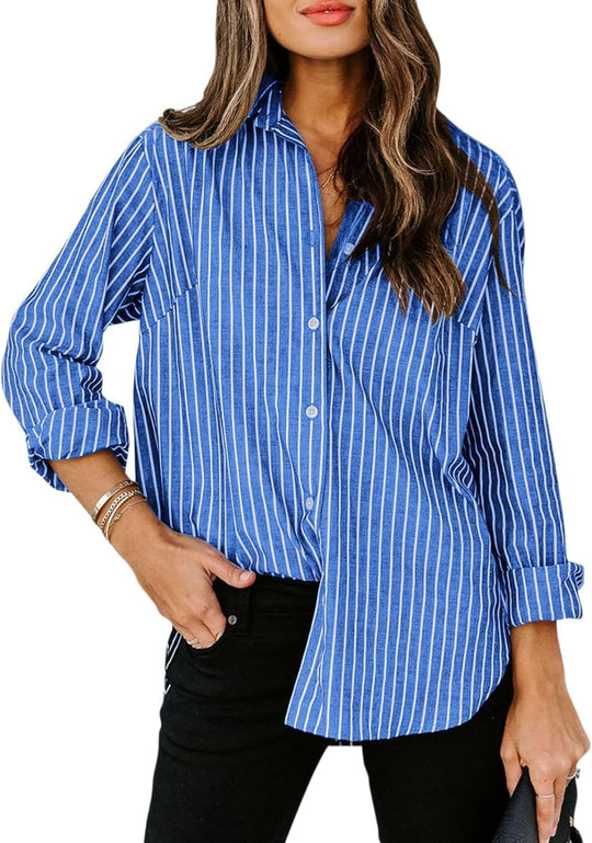 Damen gestreifte Bluse mit klassischem Kragen und lässigem Schnitt Heidi-Mode