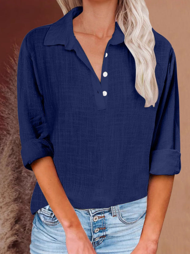 Damen lässige Hemdbluse mit Knopfleiste und umschlagbaren Ärmeln Heidi-Mode