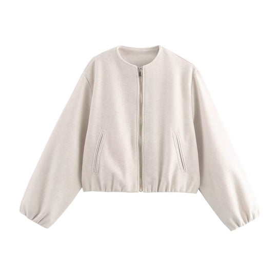 Damen bequeme und stylische Bomberjacke mit hohem Kragen und seitlichen Taschen Heidi-Mode