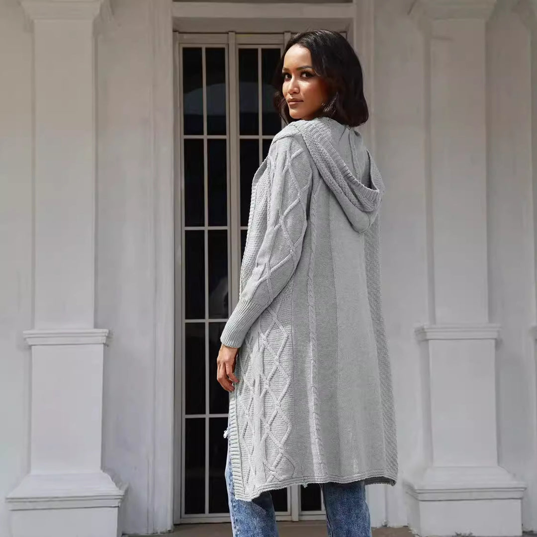 Damen Strickjacke mit Kapuze und stilvollem Zopfdesign Heidi-Mode