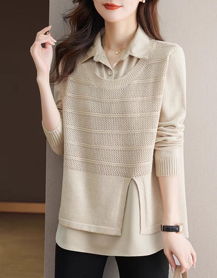 Damen Modischer Layered Pullover mit Struktur Heidi-Mode
