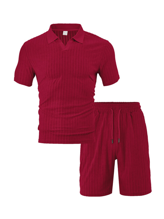 Herren Freizeit-Set aus strukturiertem Baumwollmix mit modischem V-Ausschnitt und elastischem Bund Heidi-Mode