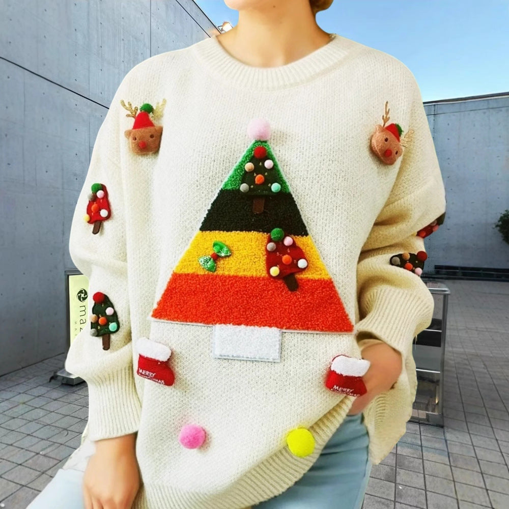 Damen Weihnachts-Pullover mit 3D-Elementen und festlichen Applikationen Heidi-Mode