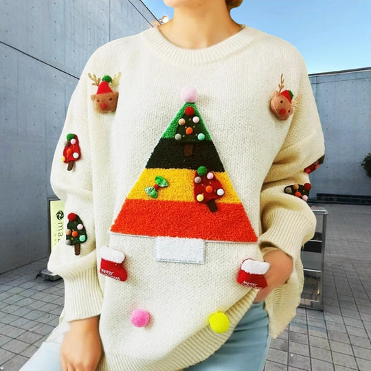 Damen Weihnachts-Pullover mit 3D-Elementen und festlichen Applikationen Heidi-Mode