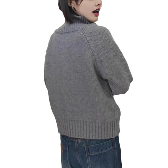 Damen Strickpullover mit hohem Kragen und praktischem Reißverschluss Heidi-Mode