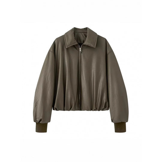 Damen lässige Boxy-Jacke aus weichem Kunstleder mit elastischem Bund Heidi-Mode