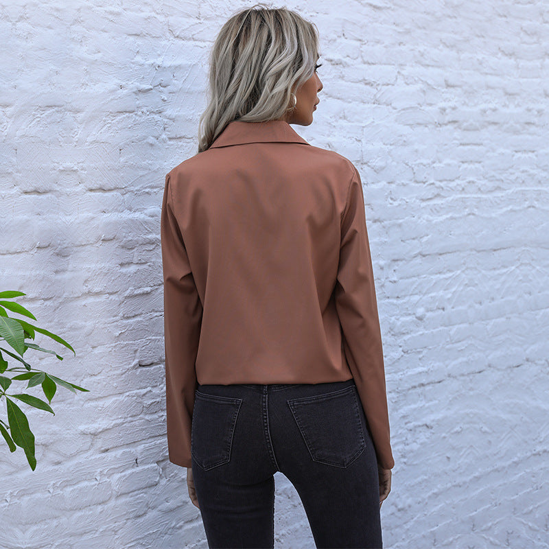 Damen Elegante Bluse mit Krawattenverschluss und Brusttaschen Heidi-Mode