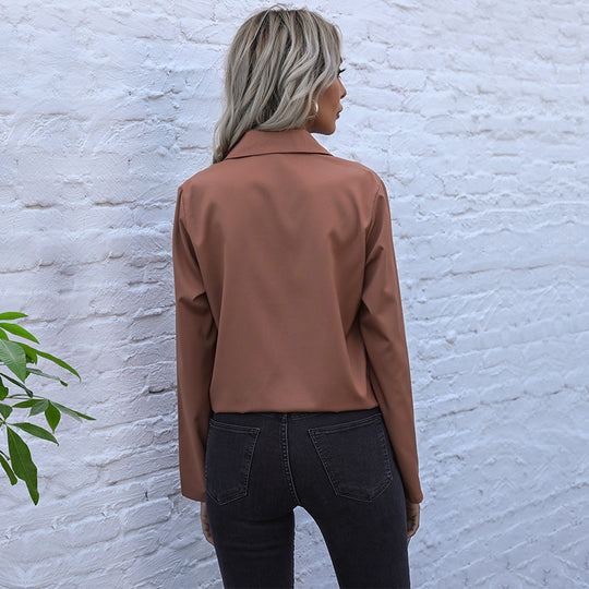 Damen Elegante Bluse mit Krawattenverschluss und Brusttaschen Heidi-Mode