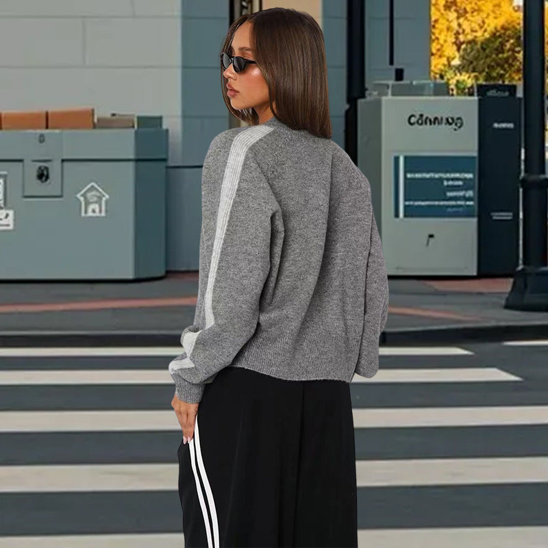 Damen sportlicher Strickpullover mit modischem Streifenmuster Heidi-Mode
