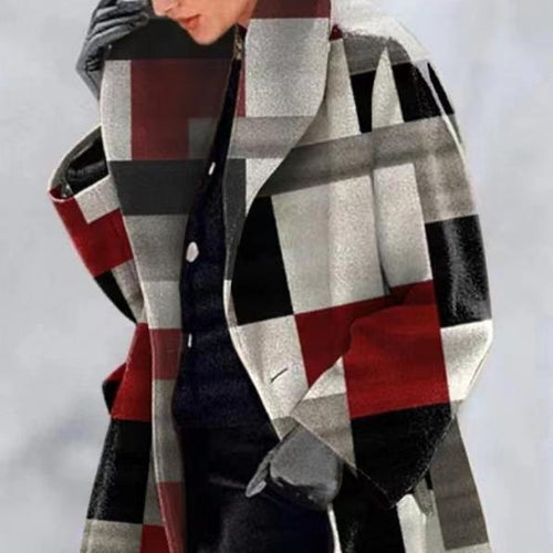 Damen modischer Karomantel mit oversized Schnitt und luxuriöser Textur Heidi-Mode