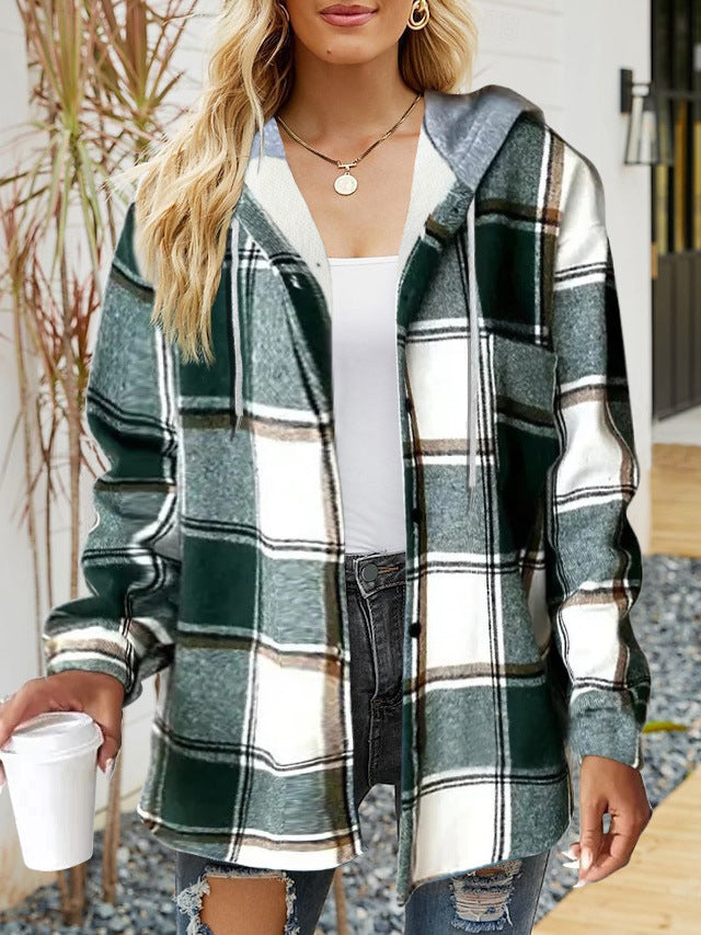 Damen lässige Overshirt-Jacke mit Kapuze und praktischem Kordelzug Heidi-Mode