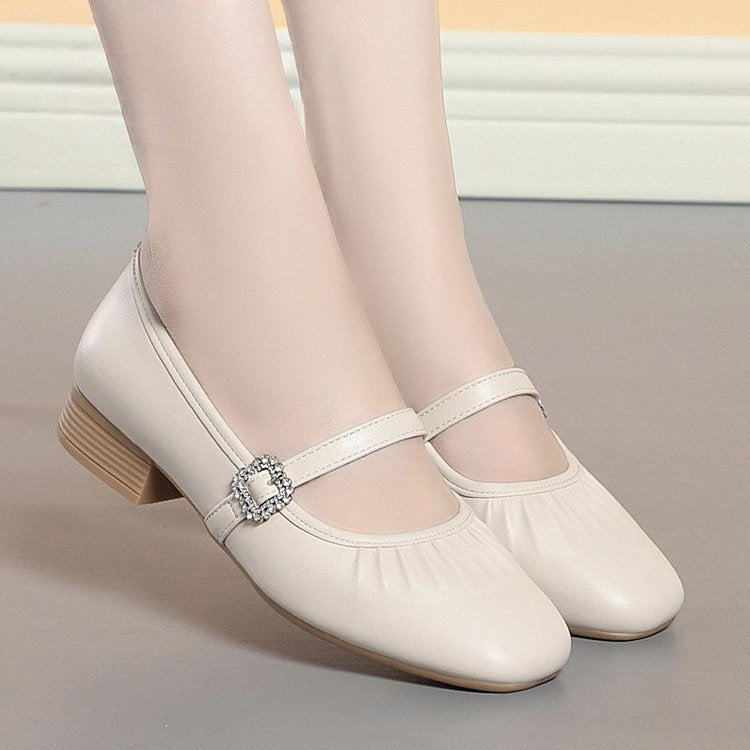 Damen elegante Ballerinas mit modischem Riemen und funkelndem Schmuckdetail Heidi-Mode