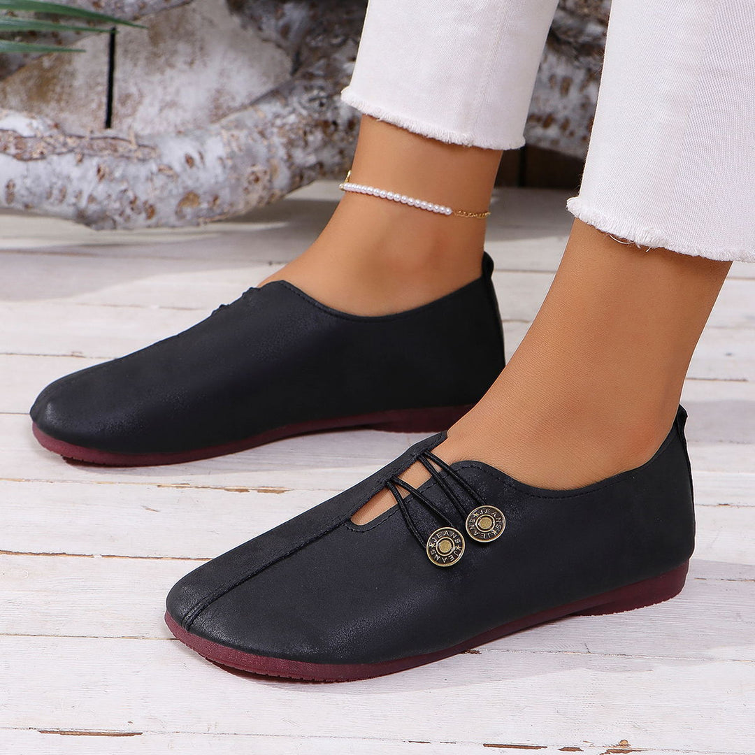 Damen Mokassins mit modischem Schlupfdesign und dekorativen Knopfdetails Heidi-Mode