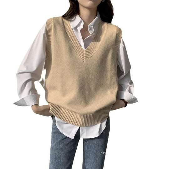 Damen Ärmellose Strickweste mit V-Ausschnitt und Rippdetails Heidi-Mode