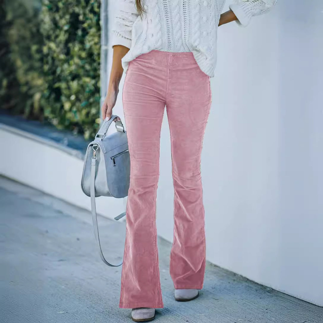 Damen Flared Cord-Hose mit hohem Bund und weichem Material Heidi-Mode