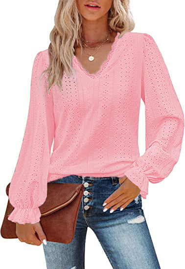 Damen Bluse mit Spitzenmuster und Ballonärmeln Heidi-Mode