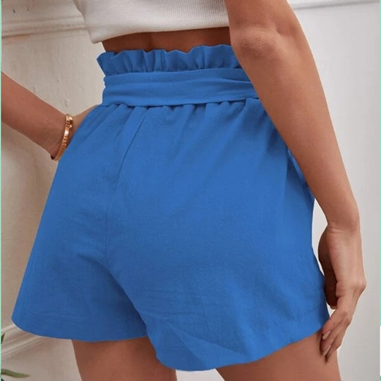 Damen kurze Lockere Leinenhose mit Bindegürtel Heidi-Mode