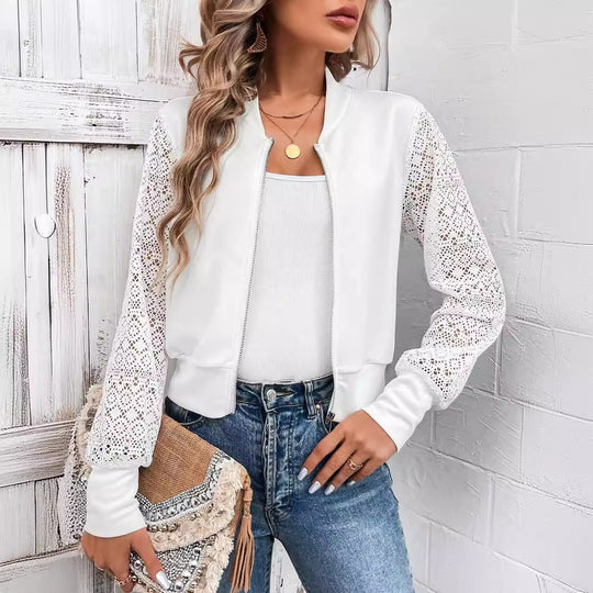 Damen Bomberjacke mit Spitze und elastischen Bündchen Heidi-Mode