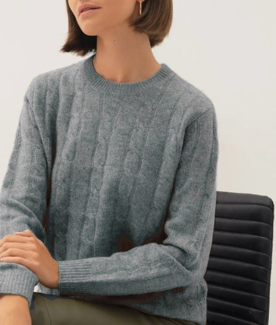 Damen Rückenschnitt Pullover mit strukturiertem Zopfmuster Heidi-Mode