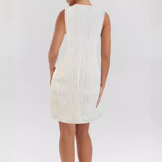 Damen Minikleid mit Wellenstruktur und dekorativen Ringen Heidi-Mode