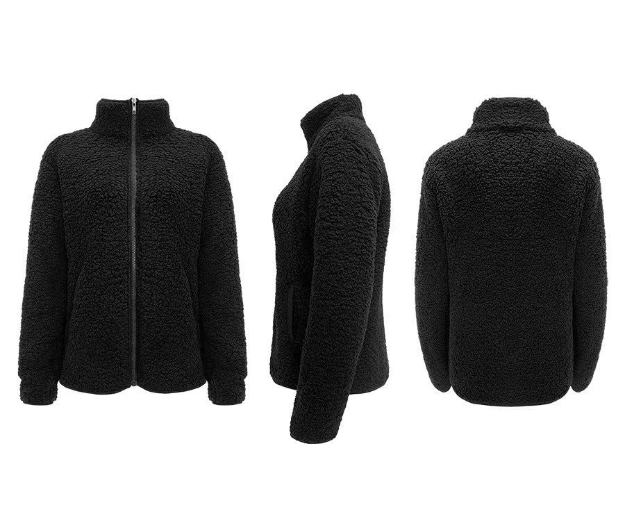 Damen Fleecejacke mit hohem Kragen und seitlichen Reißverschlusstaschen Heidi-Mode