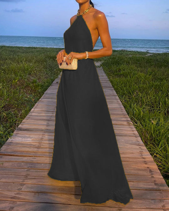 Damen Elegantes Maxikleid mit schmalem Halsband und fließendem Stoff Heidi-Mode