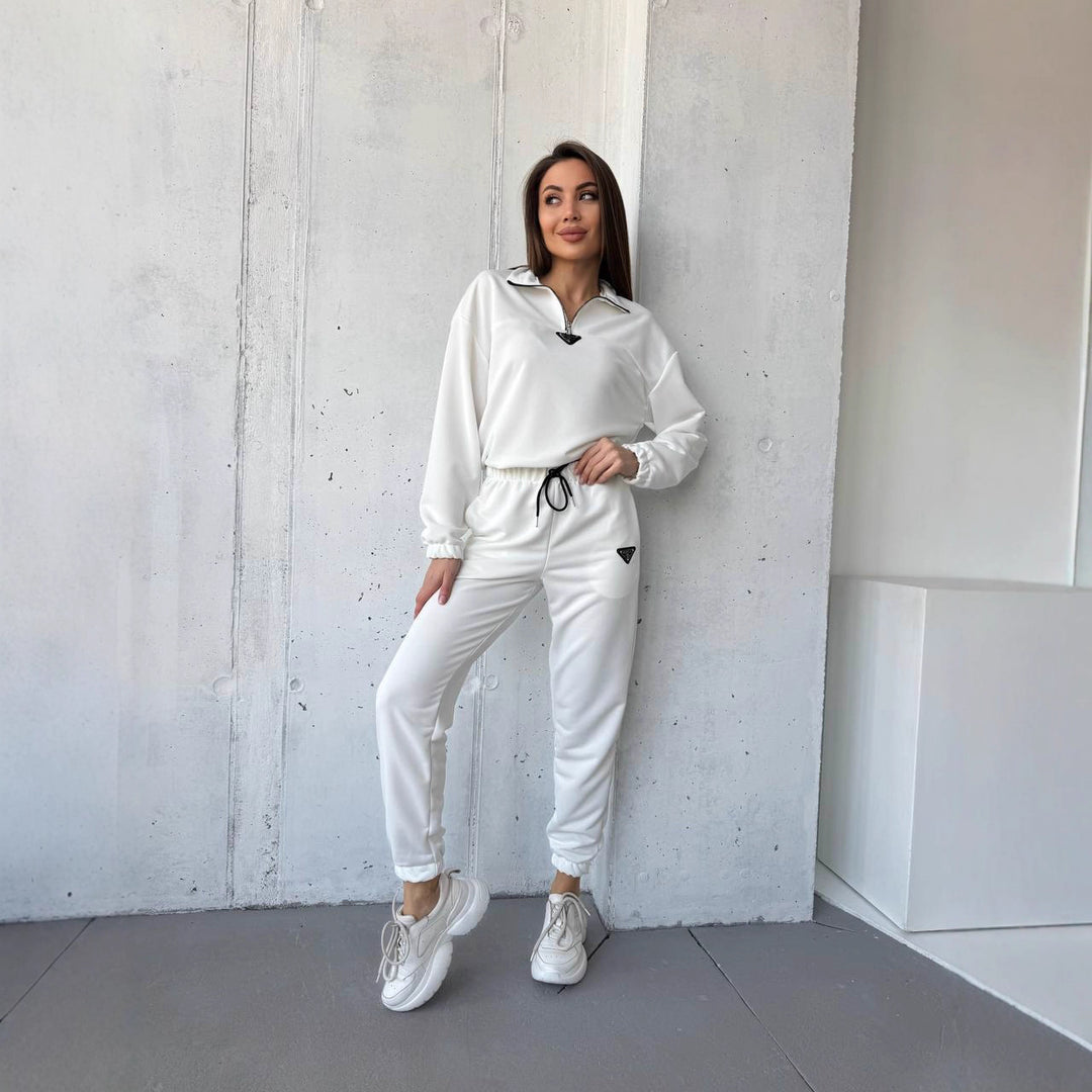Damen modischer Jogginganzug mit hochgeschlossenem Kragen und Kordelzug Heidi-Mode