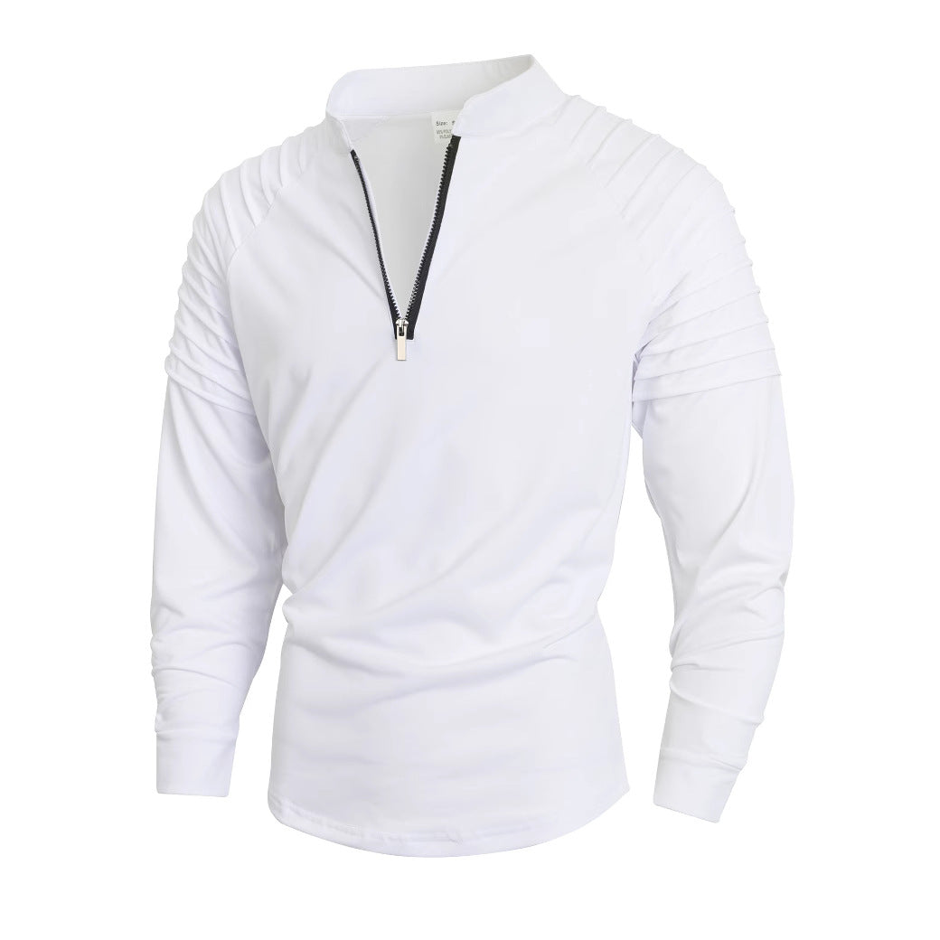 Herren Langarmshirt mit modernem Stehkragen und Reißverschluss Heidi-Mode