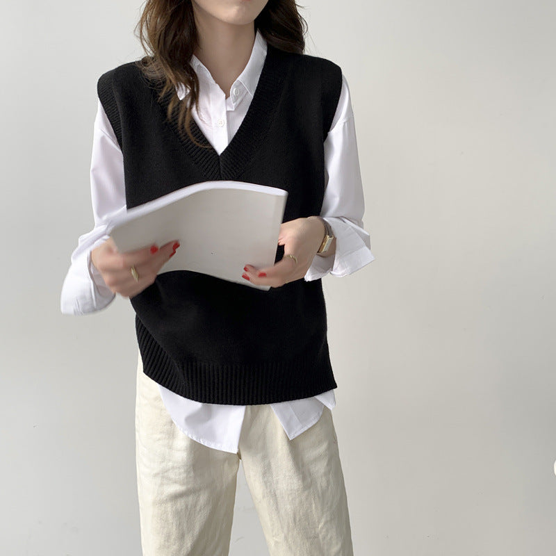 Damen Ärmellose Strickweste mit V-Ausschnitt und Rippdetails Heidi-Mode