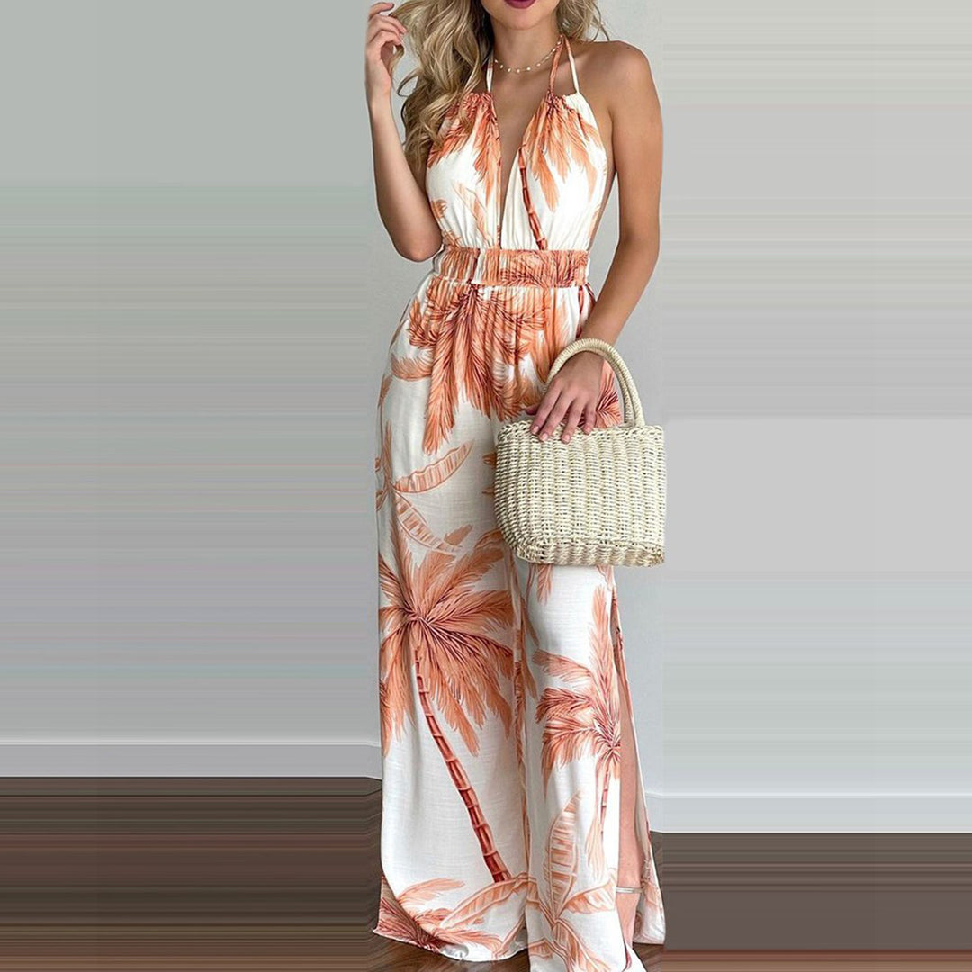 Damen eleganter Jumpsuit mit Spaghettiträgern und hohen Seitenschlitzen Heidi-Mode
