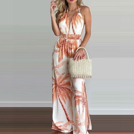 Damen eleganter Jumpsuit mit Spaghettiträgern und hohen Seitenschlitzen Heidi-Mode