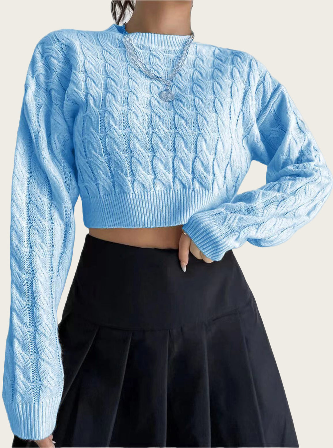 Damen kuscheliger Cropped Pullover mit Zopfmuster Heidi-Mode