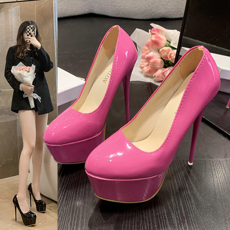 Damen Plateau-Pumps mit glänzendem Obermaterial und hohem Stiletto-Absatz Heidi-Mode