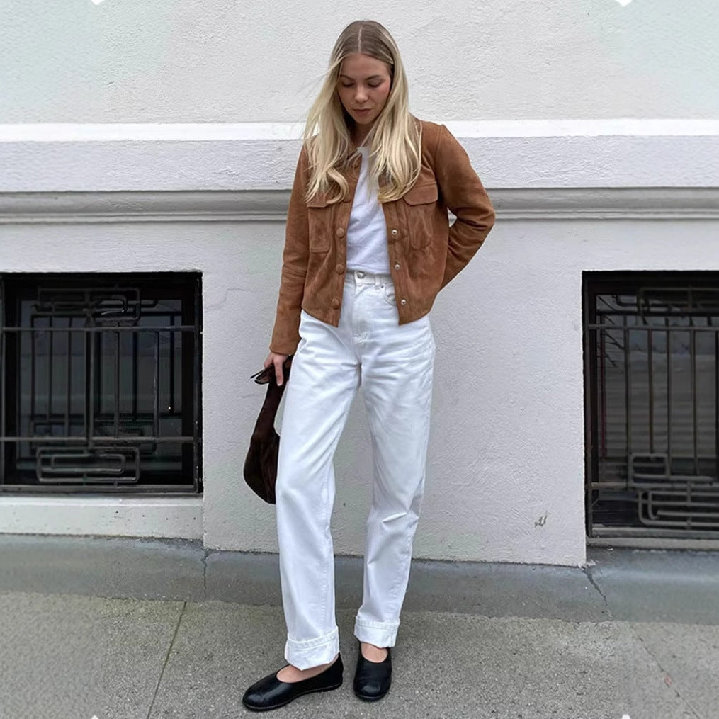 Damen Kunstlederjacke im modischen Oversized-Schnitt mit praktischen Taschen Heidi-Mode