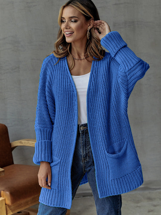 Damen gestrickter Cardigan mit großzügigen Taschen und strukturiertem Design Heidi-Mode