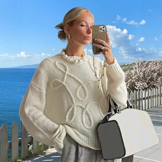Damen Modischer Strickpullover mit strukturiertem Zopfmuster und lockerer Passform Heidi-Mode