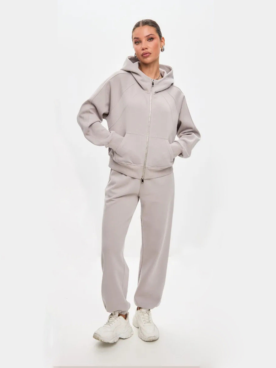Damen komfortables Set aus Hoodie und Jogginghose mit Reißverschluss Heidi-Mode