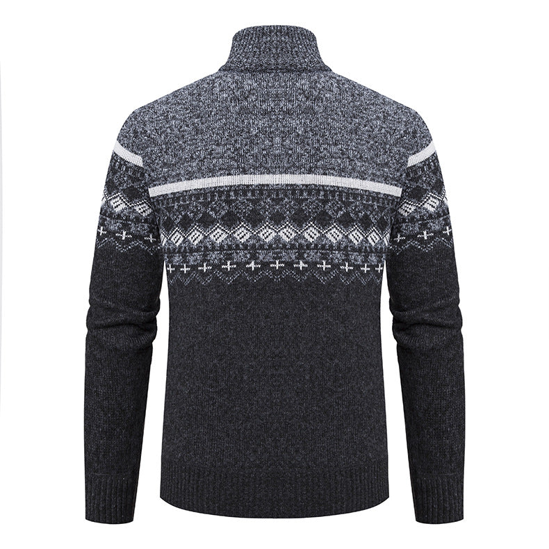 Herren Strickjacke mit modernem Muster und hohem Kragen Heidi-Mode