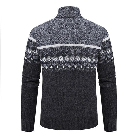 Herren Strickjacke mit modernem Muster und hohem Kragen Heidi-Mode