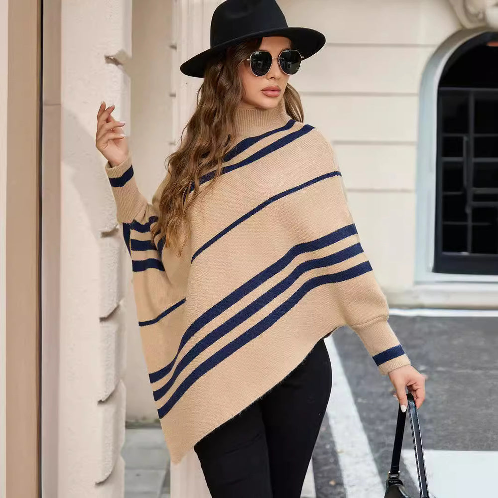 Damen Poncho mit modernen Streifen Heidi-Mode