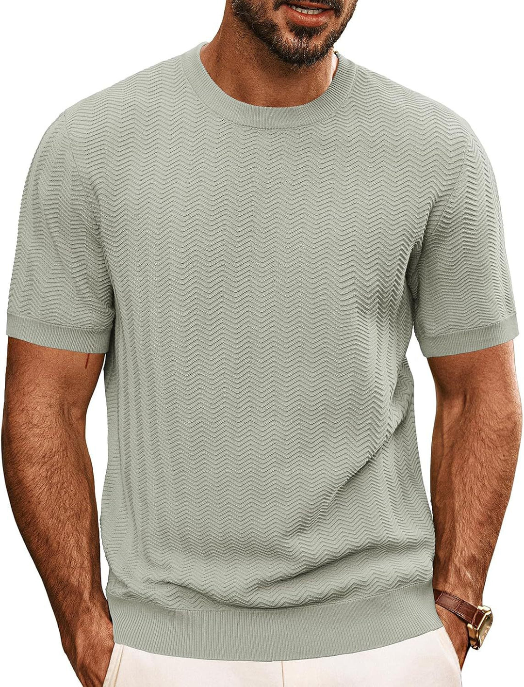 Herren strukturiertes Rundhals T-Shirt Heidi-Mode