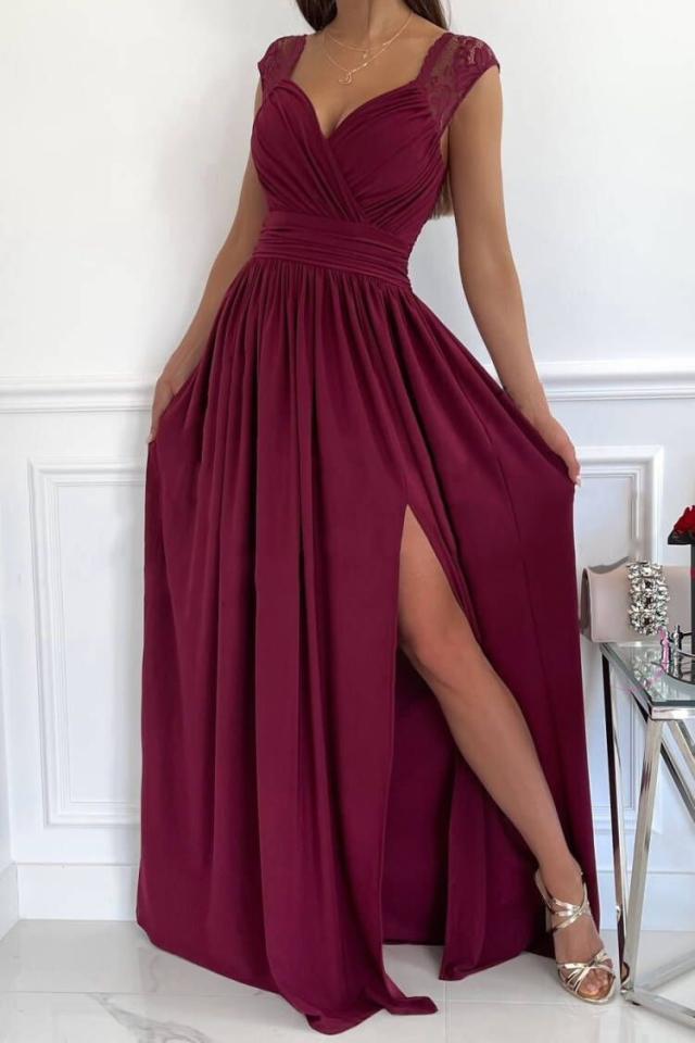 Heidi-Mode | Damen Abendkleid mit elegantem V-Ausschnitt und Rüschendetails