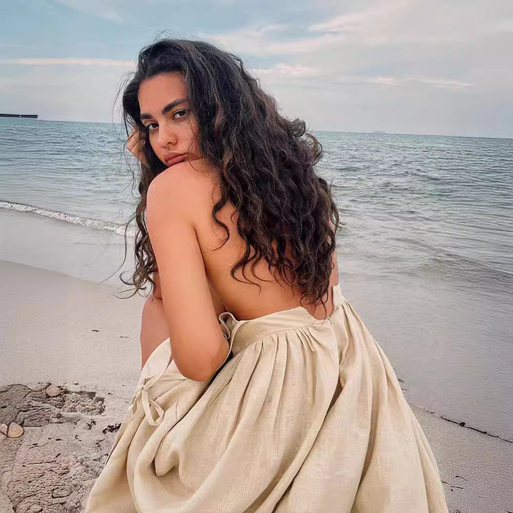 Damen Midi-Kleid aus leichtem Leinenstoff Heidi-Mode