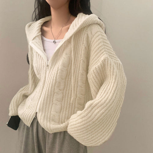 Damen Bequemer Strickjacke mit Kapuze und Reißverschluss Heidi-Mode