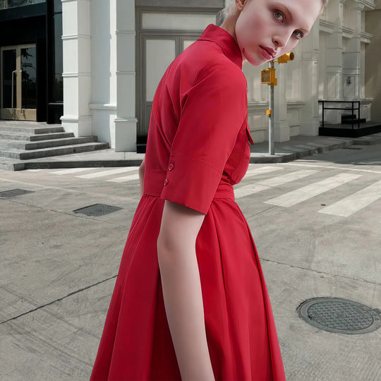 Damen Hemdkleid mit tailliertem Gürtel und klassischen Details Heidi-Mode