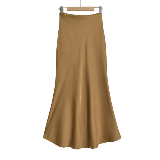 Damen eleganter Maxirock aus seidigen Materialien mit schwingendem Schnitt und hohem Bund Heidi-Mode