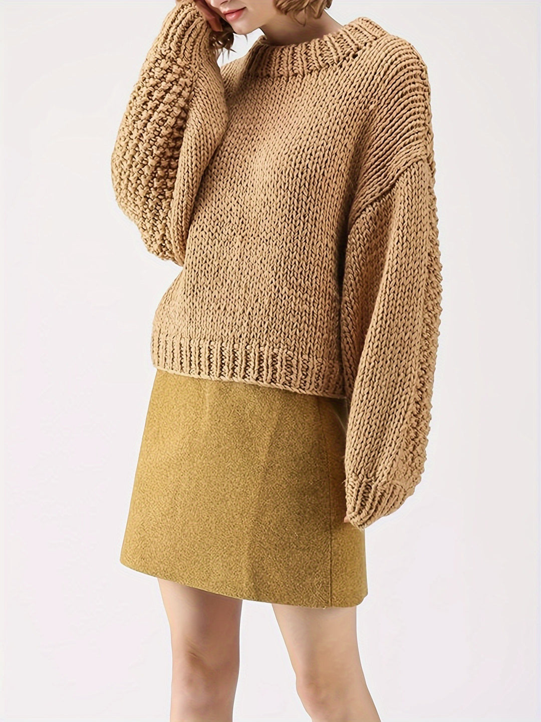 Damen Grobstrickpullover mit weitem Schnitt und Oversized-Ärmeln Heidi-Mode