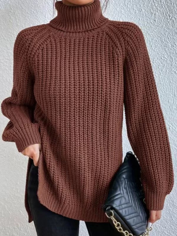 Damen Strickpullover mit hohem Kragen und strukturiertem Wabenmuster Heidi-Mode